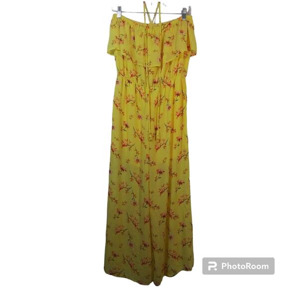 Naked Zebra Yellow Floral Halter Wide Leg Jumpsuit Size Small - Picture 2 of 10